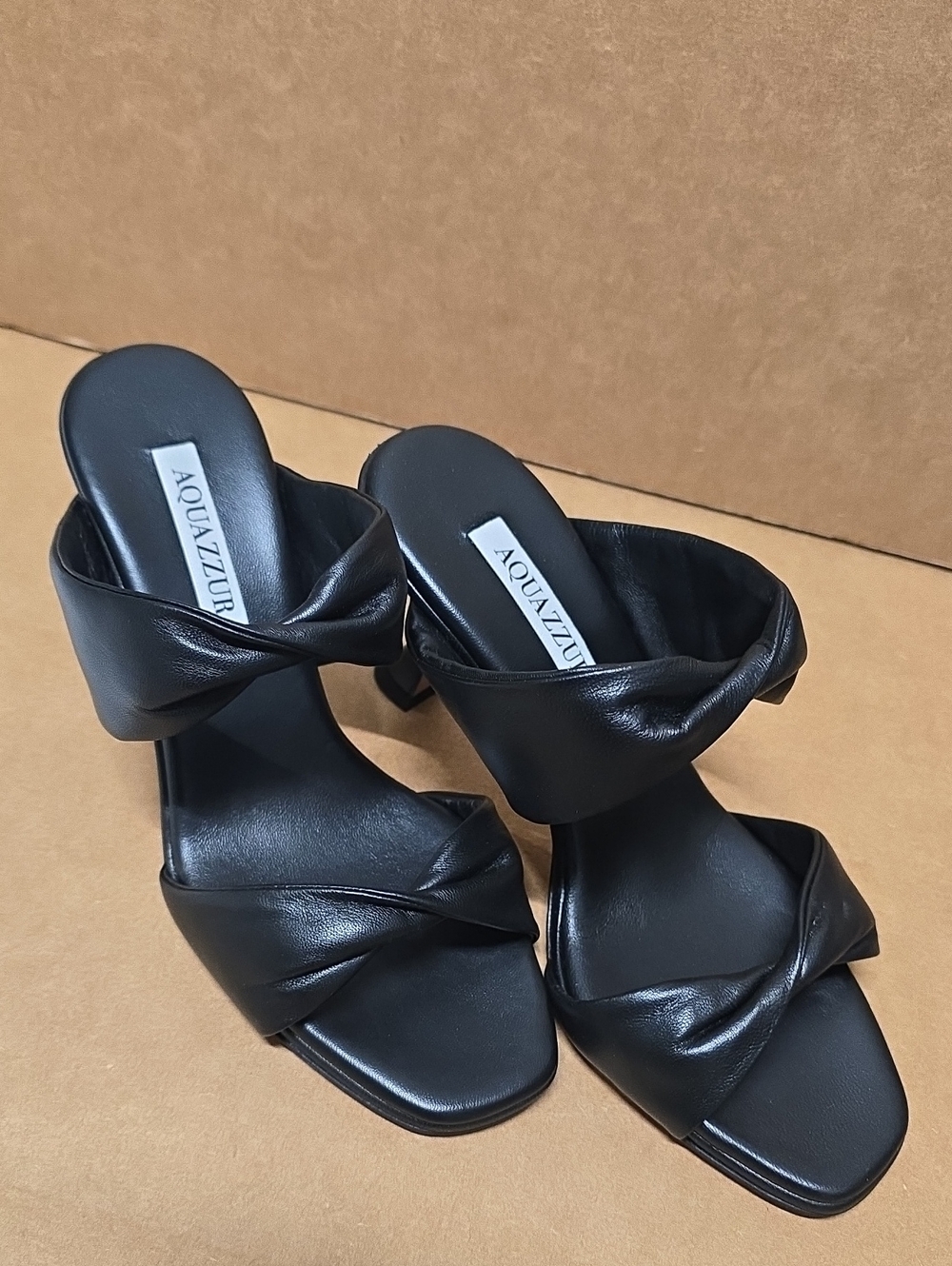 Aquazzura Black Twisted Leather Mule Heels